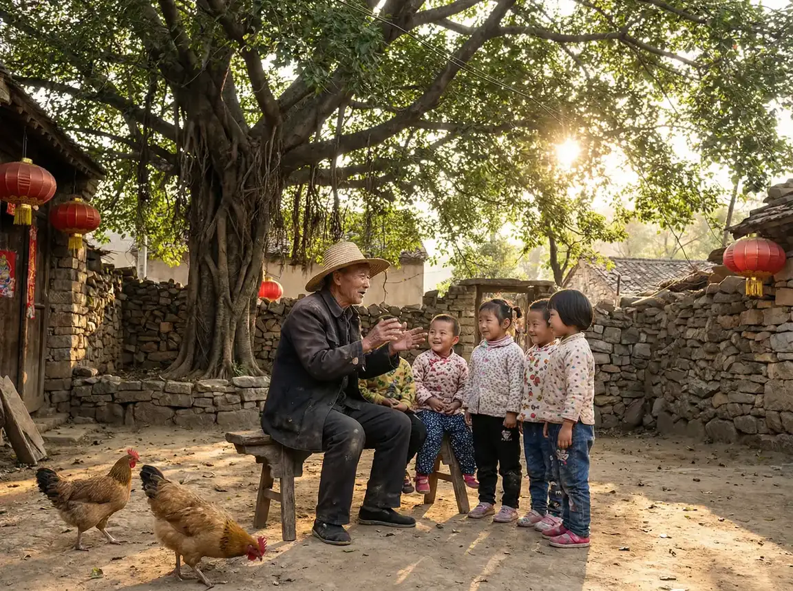 老人在大榕树下给孩子们讲故事 - ...中文天堂在线观看 乡村记忆